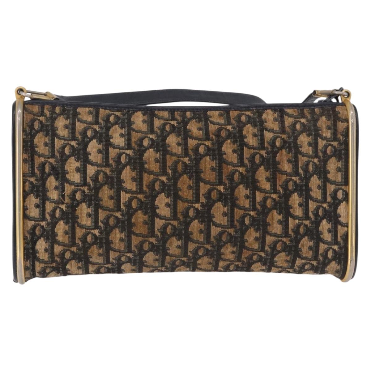 Christian Dior Trotter Canvas Shoulder Bag Navy Gold Auth bs36117