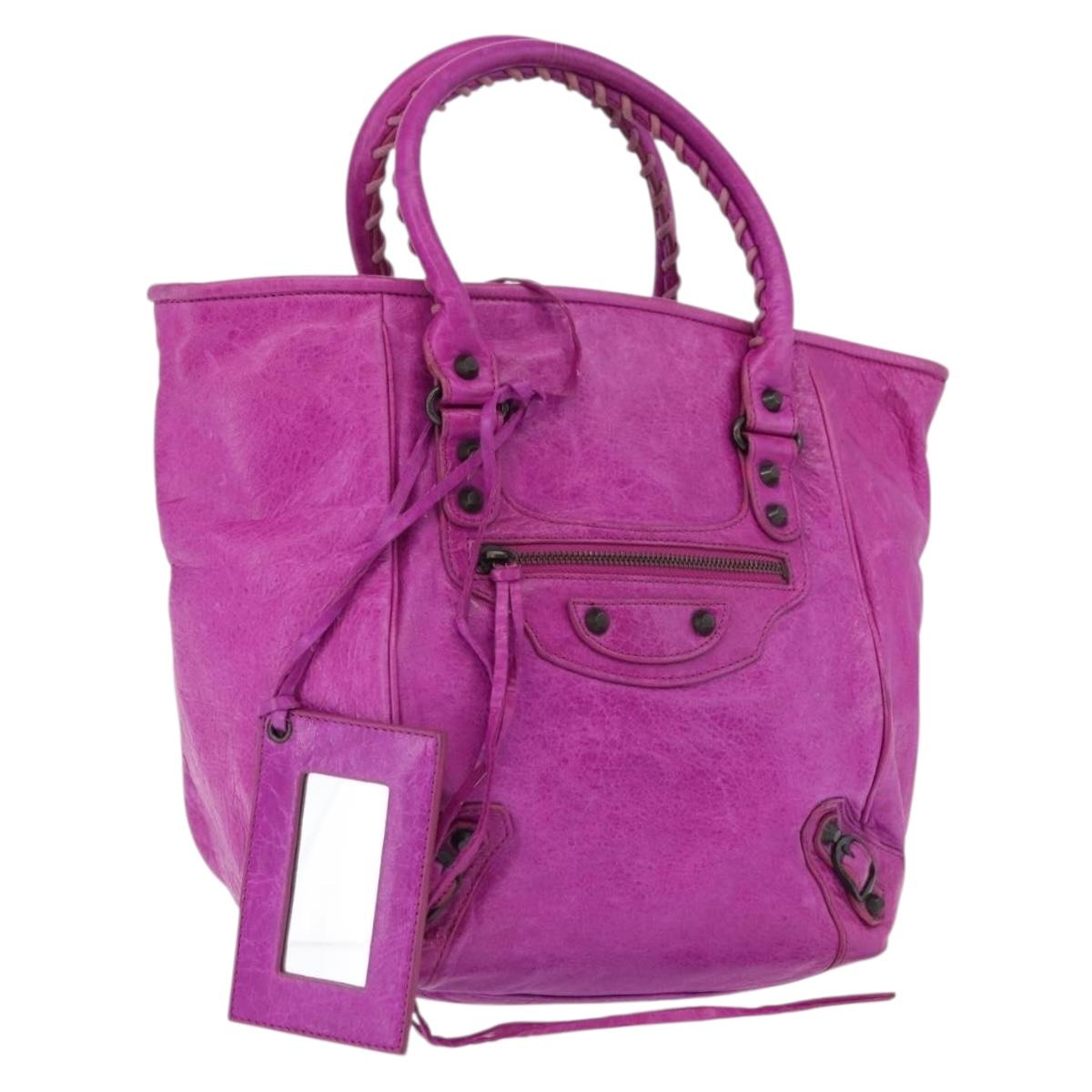 BALENCIAGA The Drum Hand Bag Leather Purple 232732 Auth bs36143V