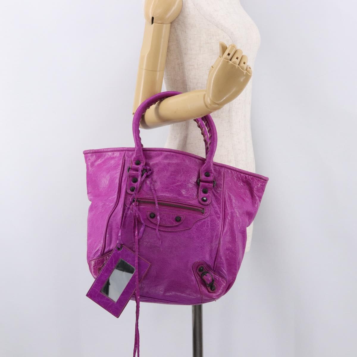 BALENCIAGA The Drum Hand Bag Leather Purple 232732 Auth bs36143V