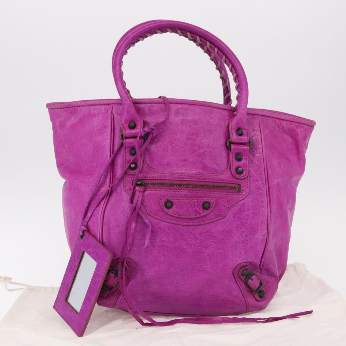 BALENCIAGA The Drum Hand Bag Leather Purple 232732 Auth bs36143V