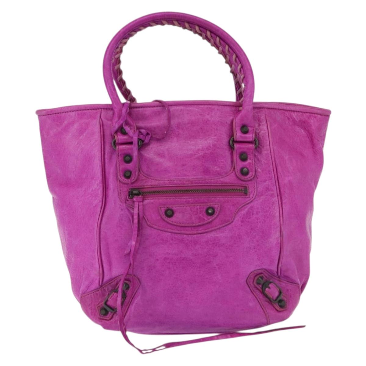 BALENCIAGA The Drum Hand Bag Leather Purple 232732 Auth bs36143V