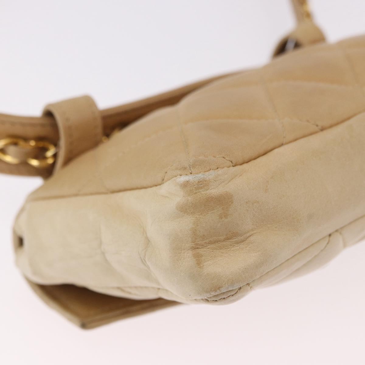 CHANEL Matelasse Waist bag Lamb Skin Beige Gold CC Auth bs36144