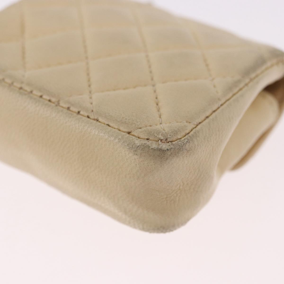CHANEL Mini Mini Matelasse Charm Lamb Skin Beige CC Auth bs36151