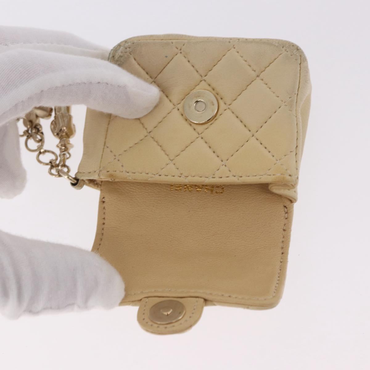 CHANEL Mini Mini Matelasse Charm Lamb Skin Beige CC Auth bs36151