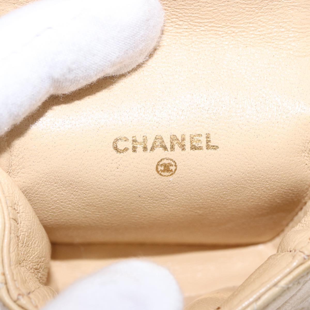 CHANEL Mini Mini Matelasse Charm Lamb Skin Beige CC Auth bs36151