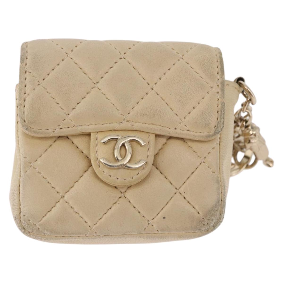 CHANEL Mini Mini Matelasse Charm Lamb Skin Beige CC Auth bs36151