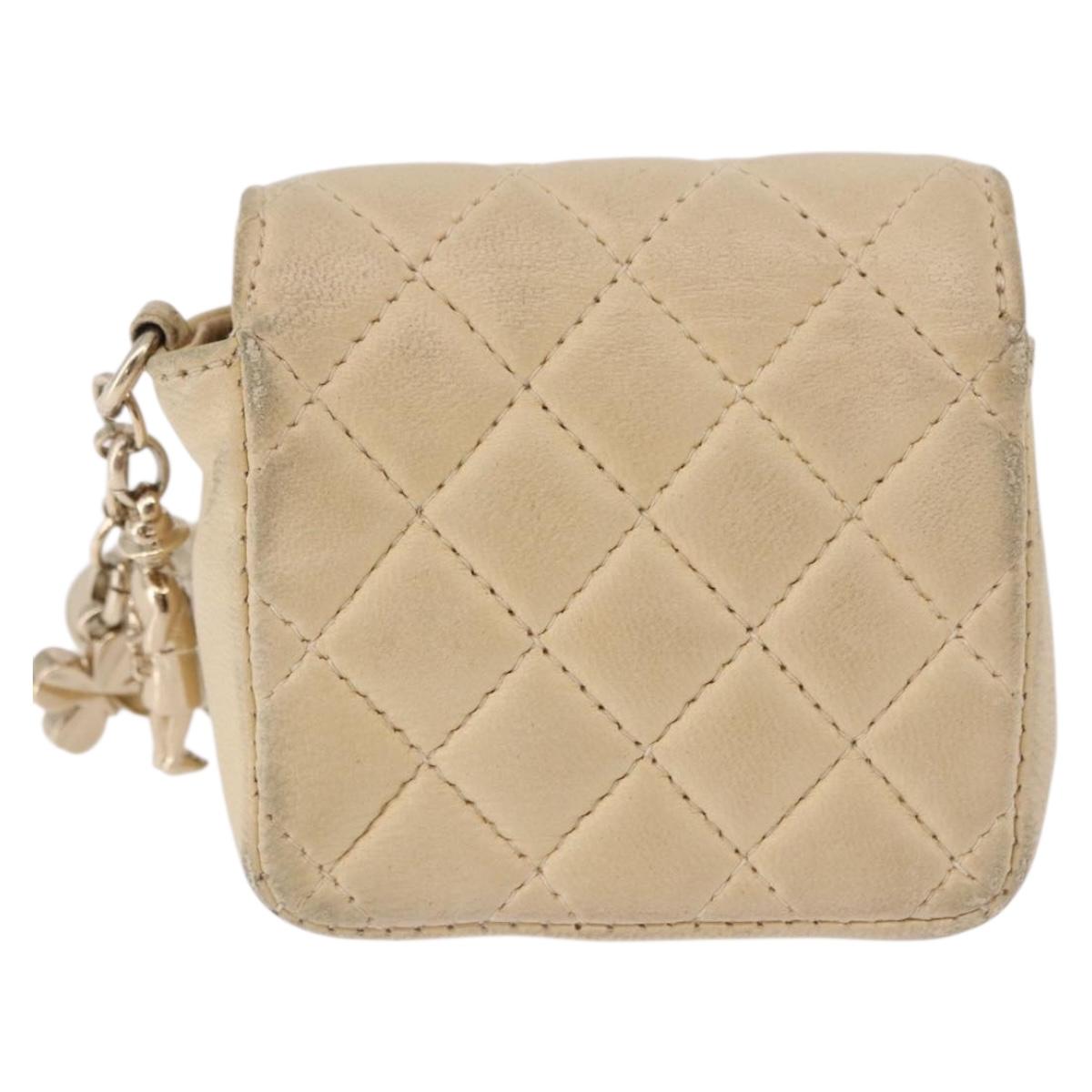 CHANEL Mini Mini Matelasse Charm Lamb Skin Beige CC Auth bs36151