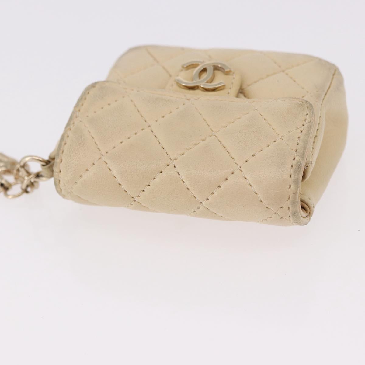 CHANEL Mini Mini Matelasse Charm Lamb Skin Beige CC Auth bs36151