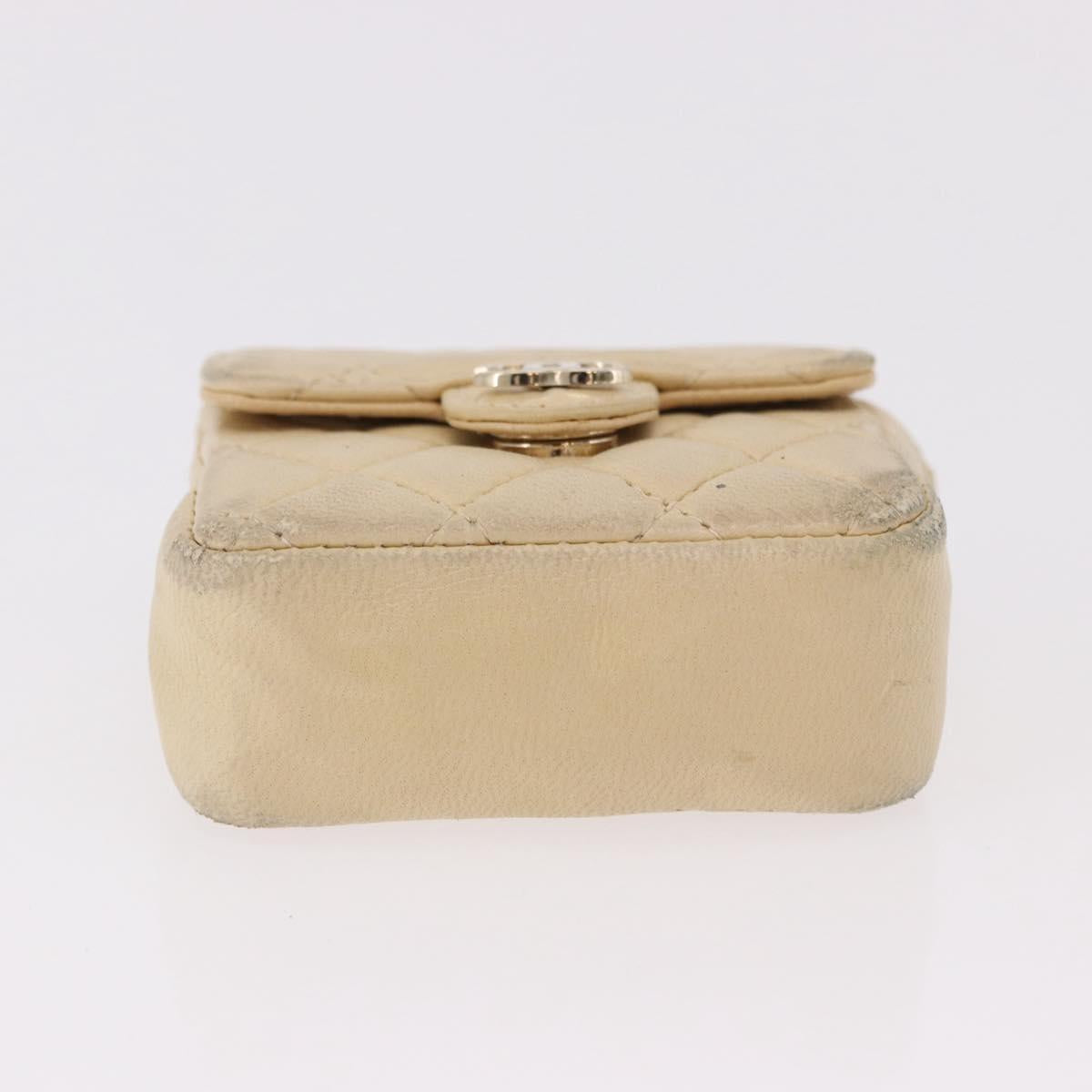 CHANEL Mini Mini Matelasse Charm Lamb Skin Beige CC Auth bs36151