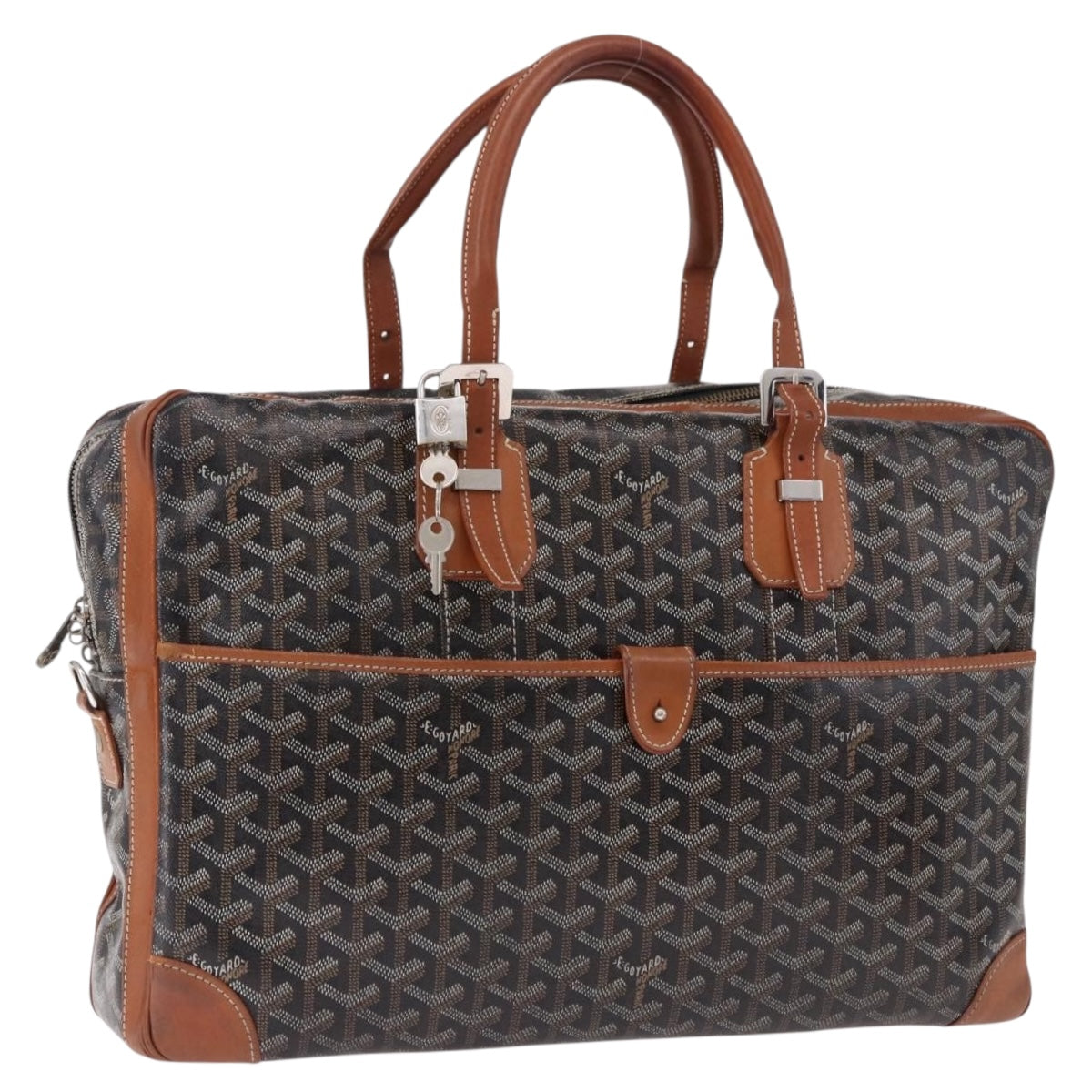 GOYARD Herringbone Boston Bag PVC Black Silver Auth bs36155