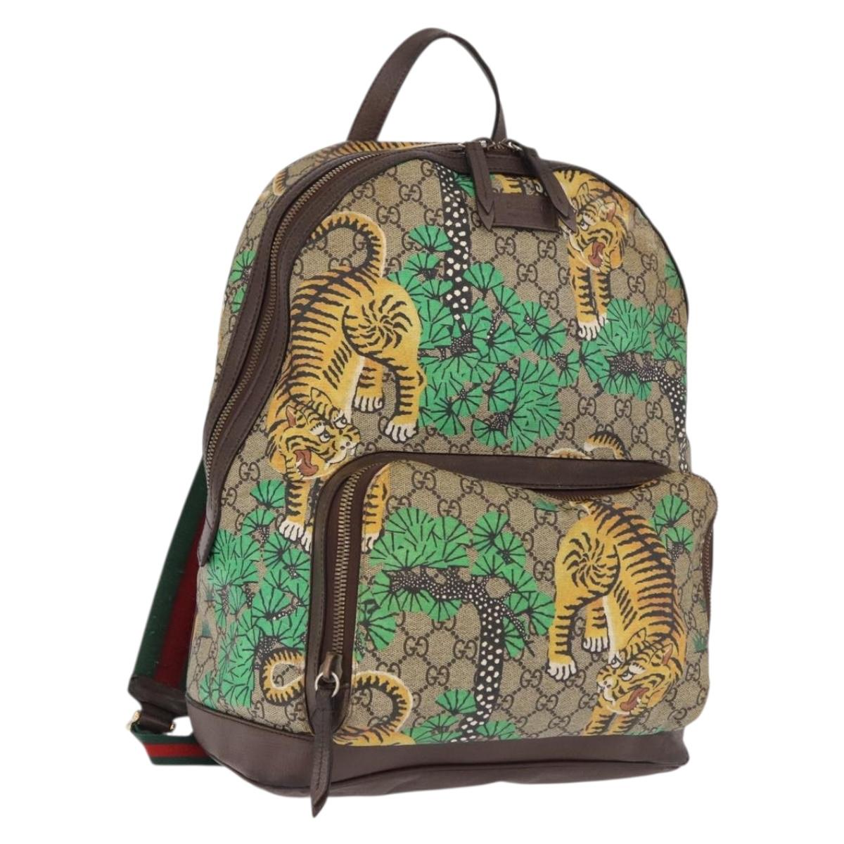 GUCCI GG Supreme Web Sherry Line Backpack PVC Bengal Beige 428027 Auth bs36164