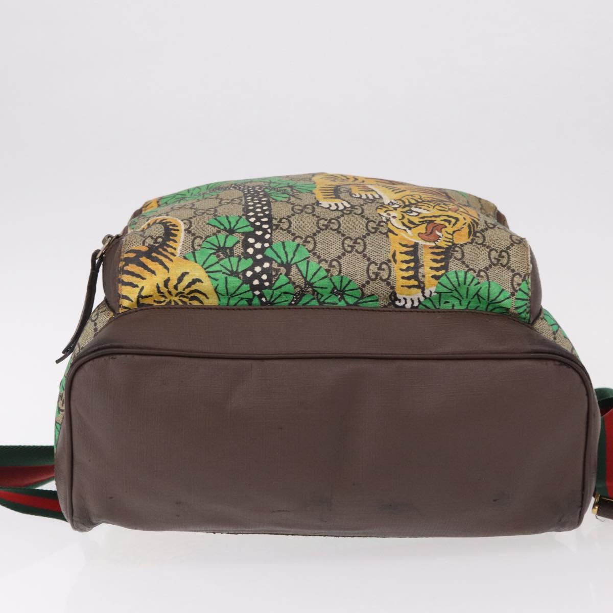 GUCCI GG Supreme Web Sherry Line Backpack PVC Bengal Beige 428027 Auth bs36164