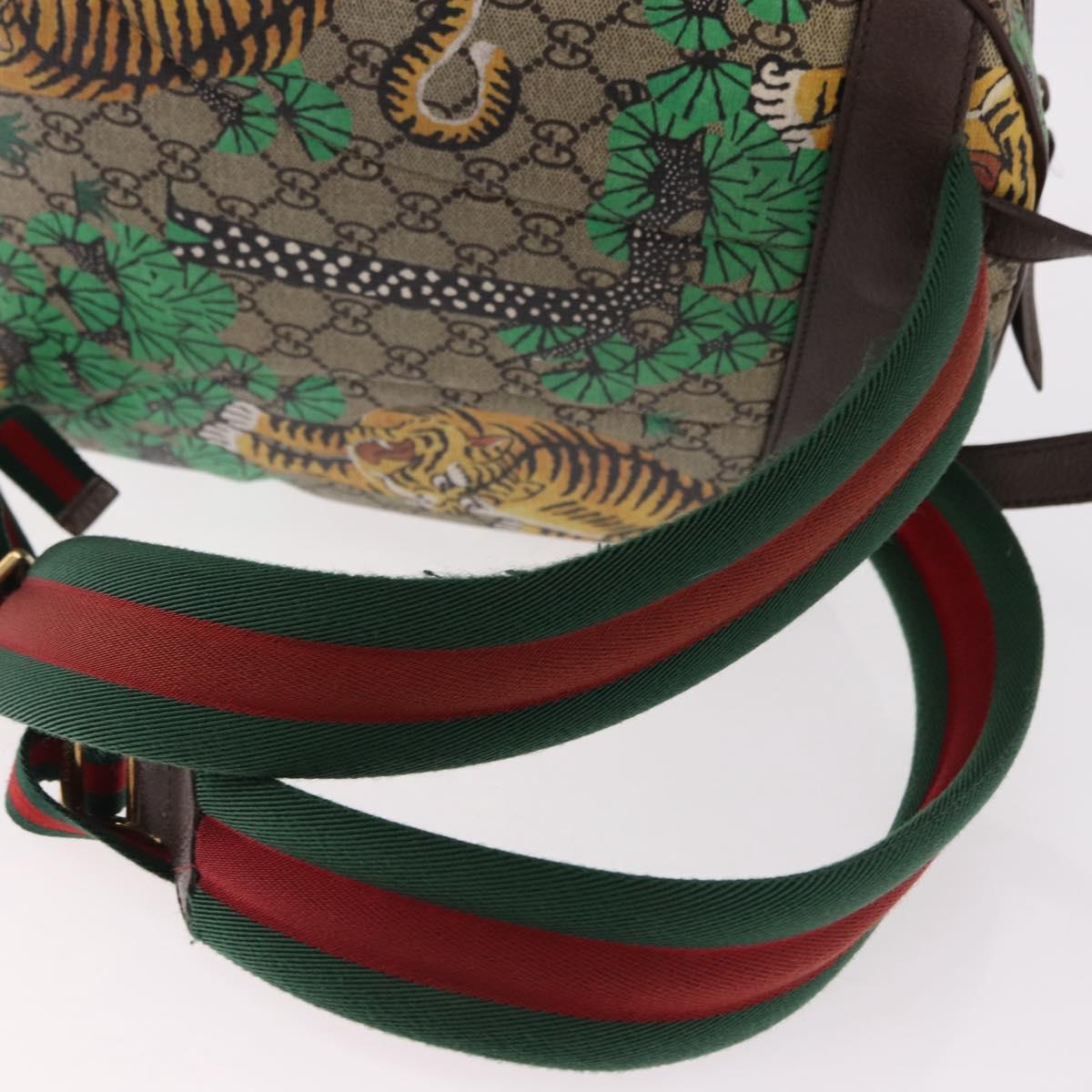 GUCCI GG Supreme Web Sherry Line Backpack PVC Bengal Beige 428027 Auth bs36164