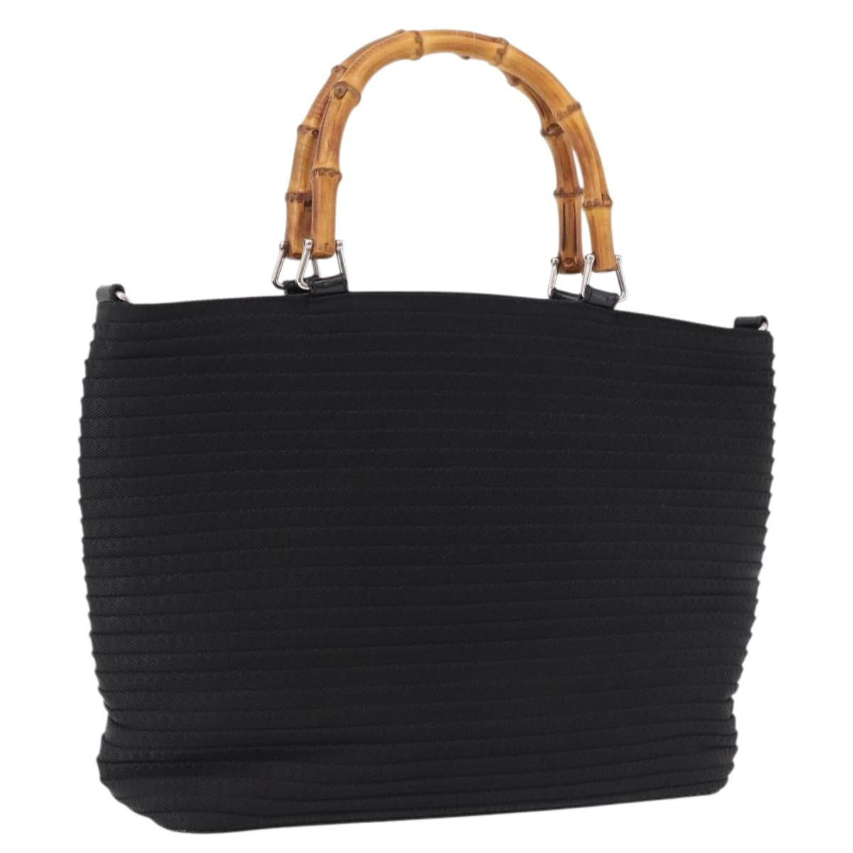 GUCCI Bamboo Hand Bag Canvas Black Silver 000 1998 0540 Auth bs36165