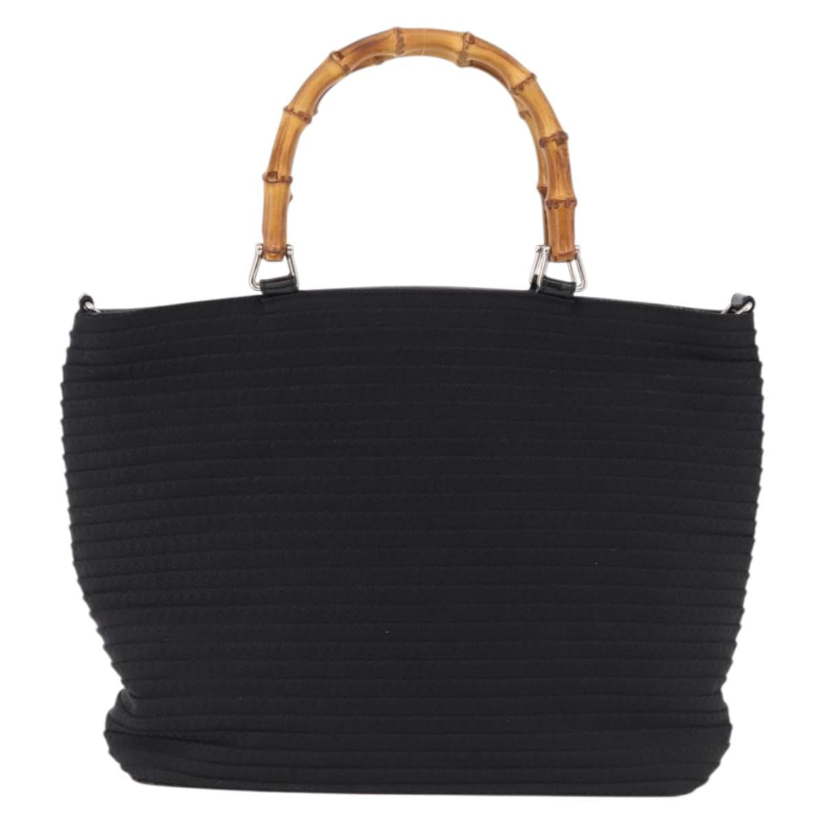 GUCCI Bamboo Hand Bag Canvas Black Silver 000 1998 0540 Auth bs36165