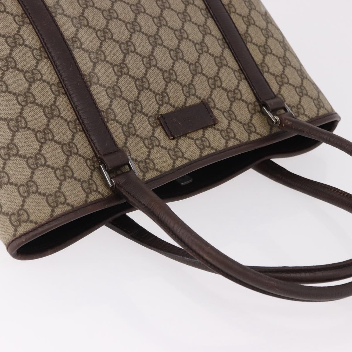 GUCCI GG Supreme Tote Bag PVC Beige Silver 114595 Auth bs36166