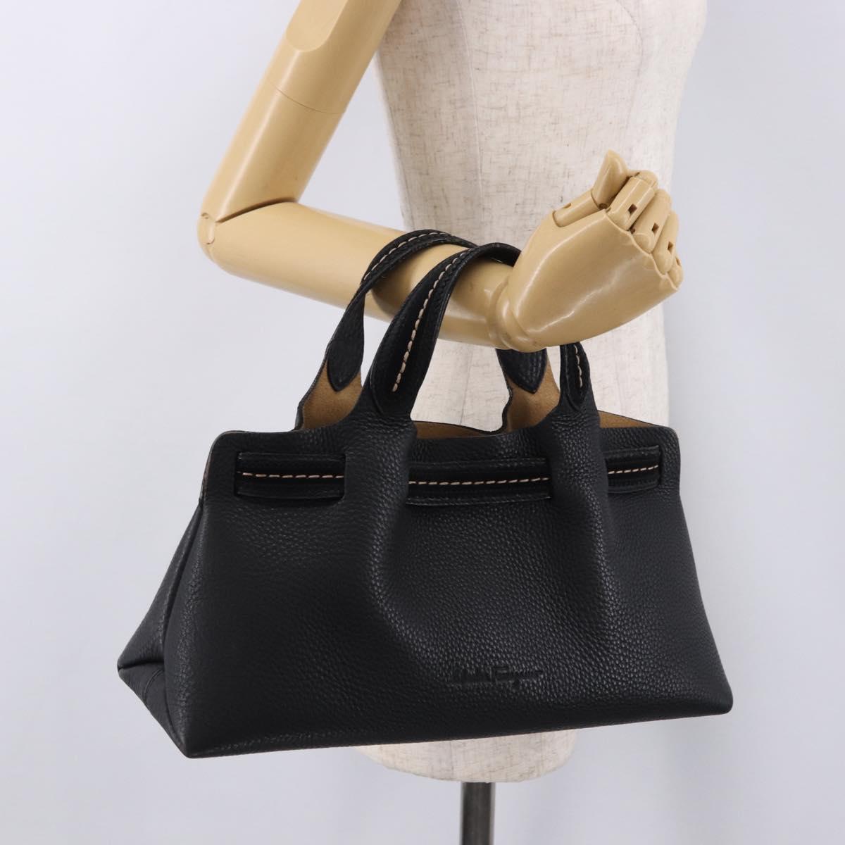 Salvatore Ferragamo Hand Bag Leather Black Gold Auth bs36167