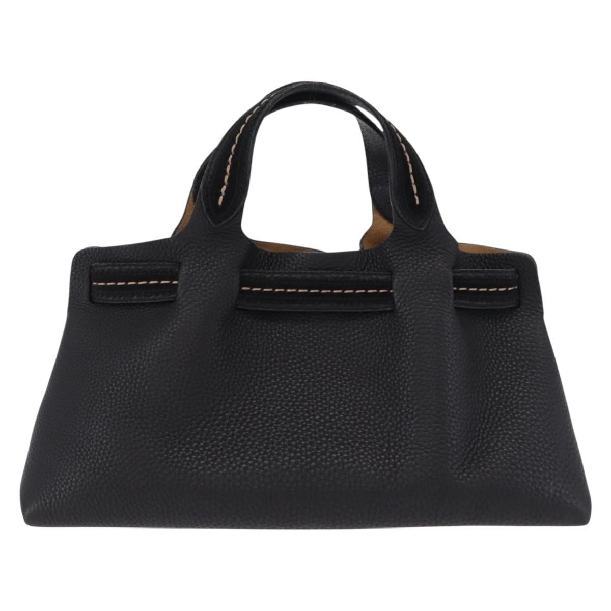 Salvatore Ferragamo Hand Bag Leather Black Gold Auth bs36167
