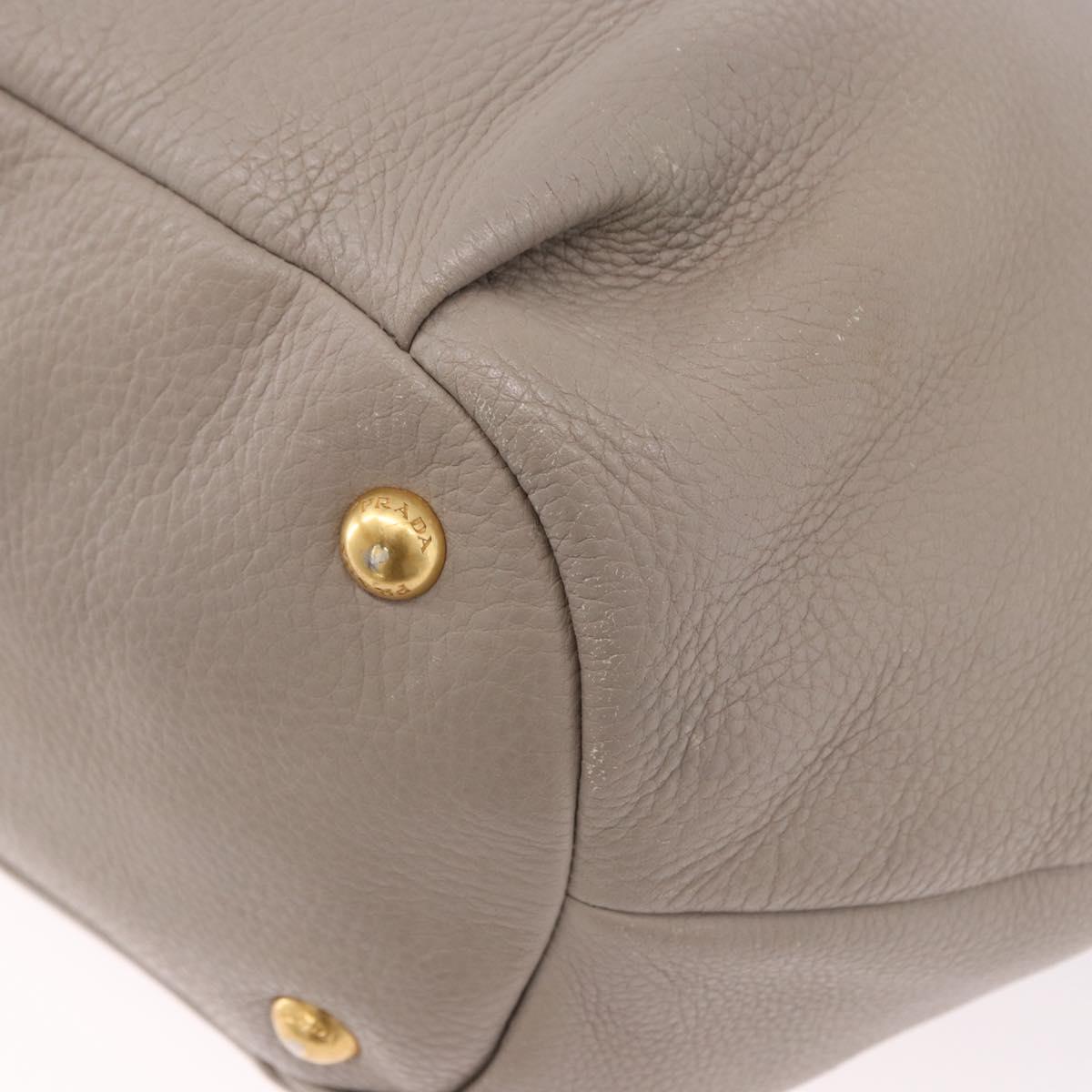 PRADA Hand Bag Leather 2way Gray Gold Auth bs36168
