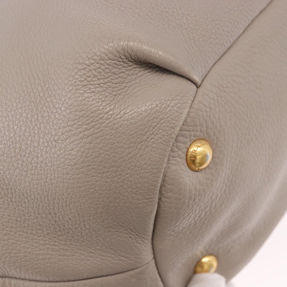 PRADA Hand Bag Leather 2way Gray Gold Auth bs36168