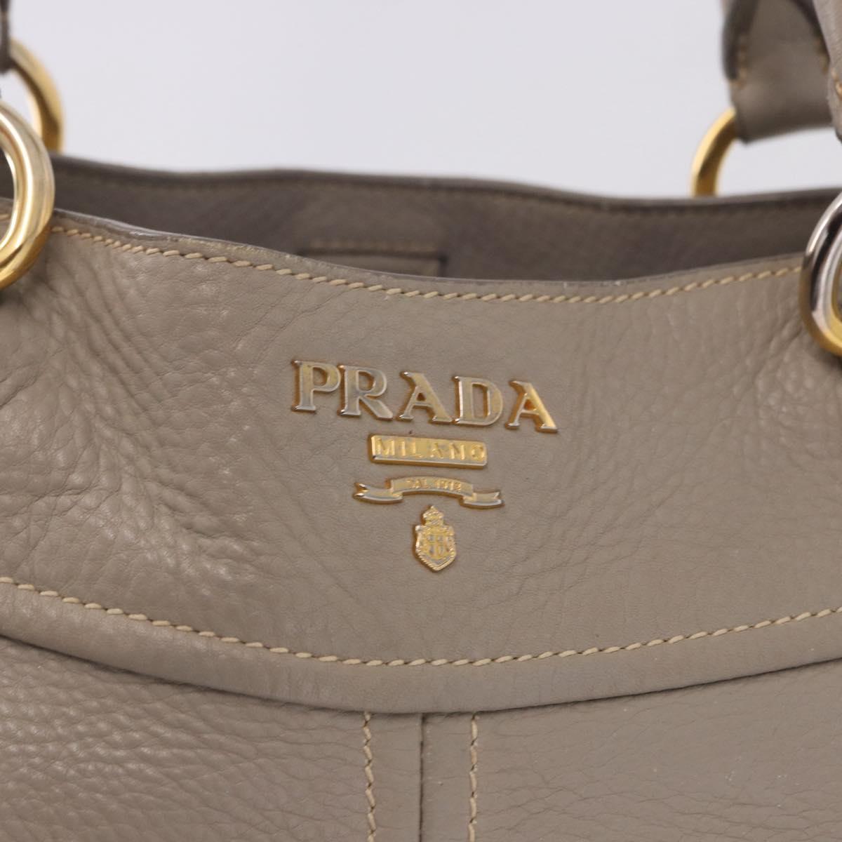 PRADA Hand Bag Leather 2way Gray Gold Auth bs36168