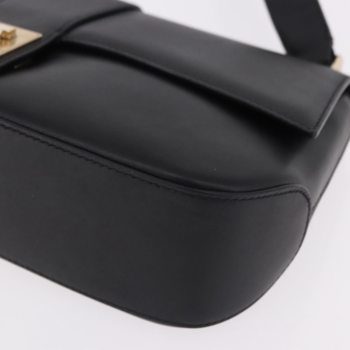 Salvatore Ferragamo Gancini Hand Bag Leather Black Gold Auth bs36169V