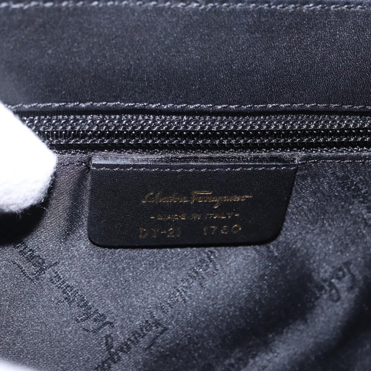 Salvatore Ferragamo Gancini Hand Bag Leather Black Gold Auth bs36169V