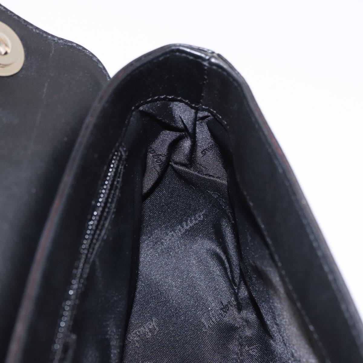Salvatore Ferragamo Gancini Hand Bag Leather Black Gold Auth bs36169V