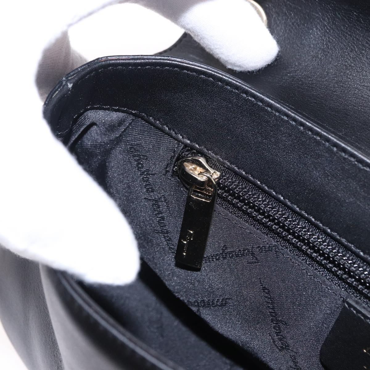 Salvatore Ferragamo Gancini Hand Bag Leather Black Gold Auth bs36169V
