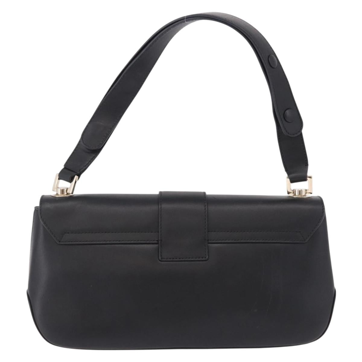 Salvatore Ferragamo Gancini Hand Bag Leather Black Gold Auth bs36169V