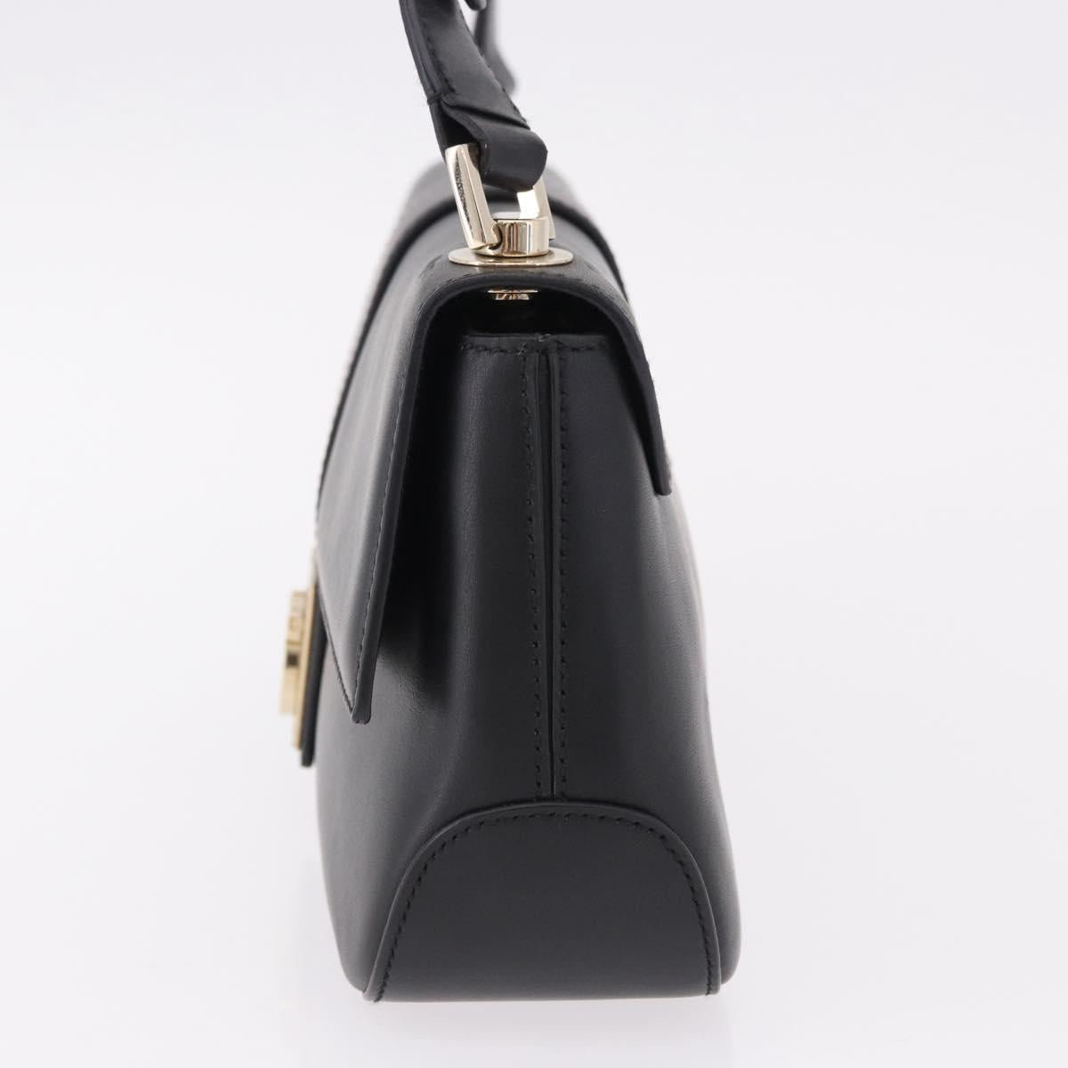 Salvatore Ferragamo Gancini Hand Bag Leather Black Gold Auth bs36169V