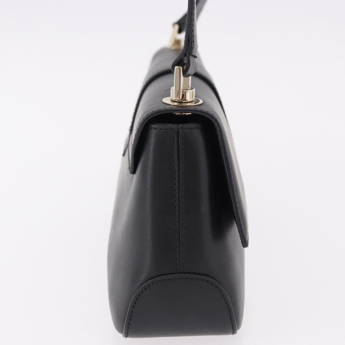 Salvatore Ferragamo Gancini Hand Bag Leather Black Gold Auth bs36169V