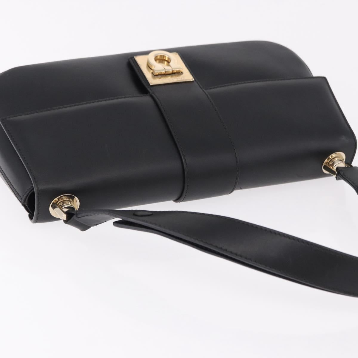 Salvatore Ferragamo Gancini Hand Bag Leather Black Gold Auth bs36169V