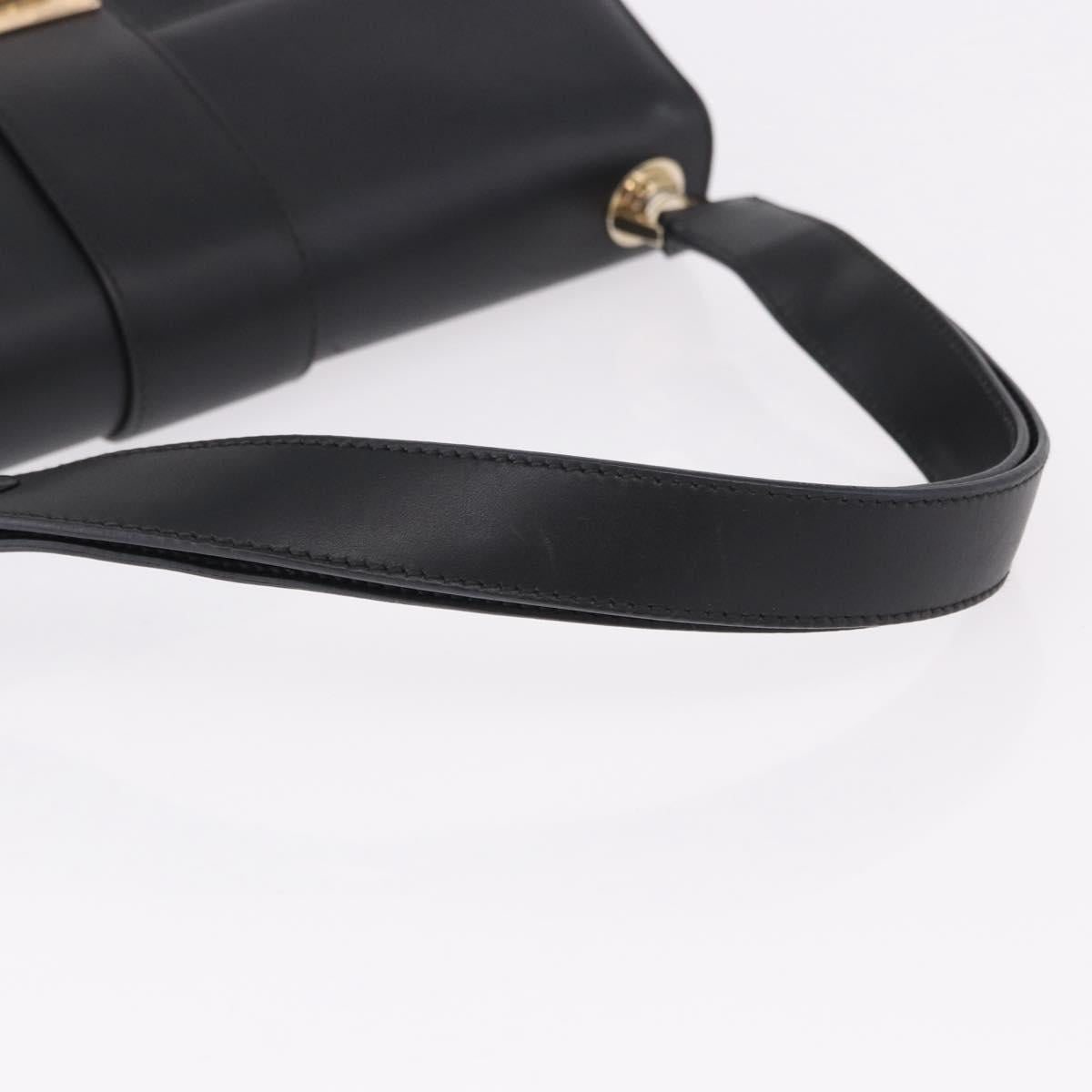 Salvatore Ferragamo Gancini Hand Bag Leather Black Gold Auth bs36169V