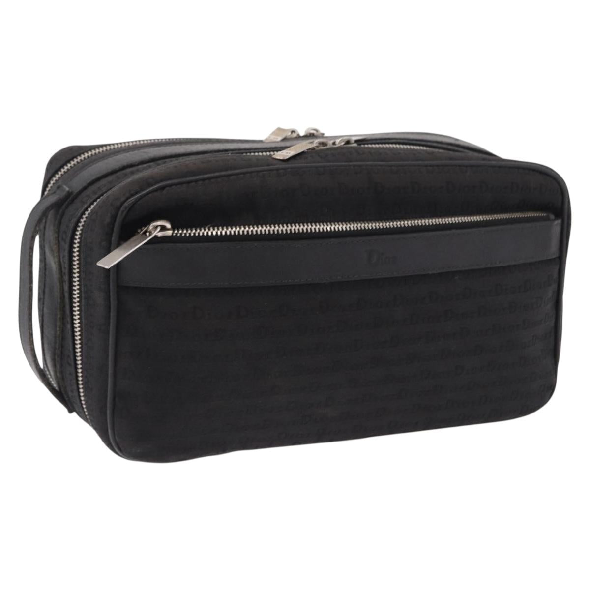 Christian Dior Clutch Bag Canvas Black Silver Auth bs36170