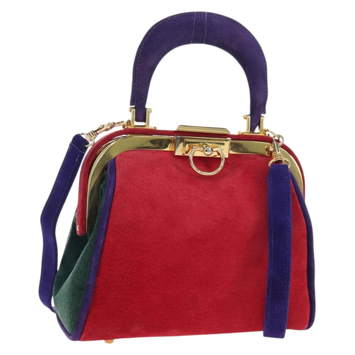 Christian Dior Hand Bag Suede 2way Red Gold Auth bs36171V