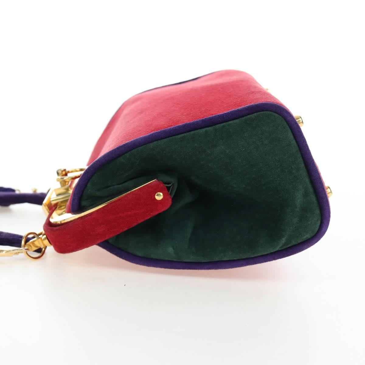 Christian Dior Hand Bag Suede 2way Red Gold Auth bs36171V