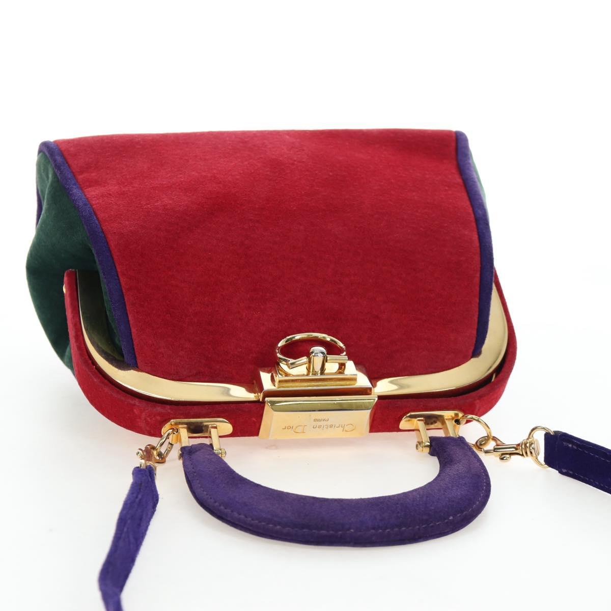 Christian Dior Hand Bag Suede 2way Red Gold Auth bs36171V
