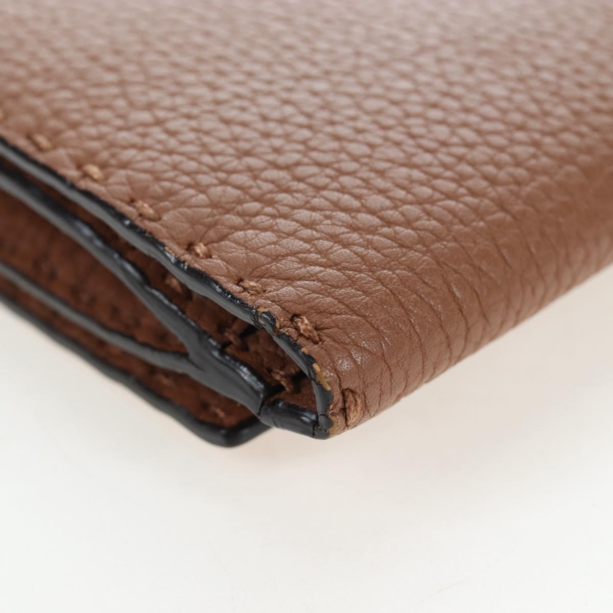 FENDI Seleria Peek A Boo Long Wallet Leather Brown Silver Auth bs36174A