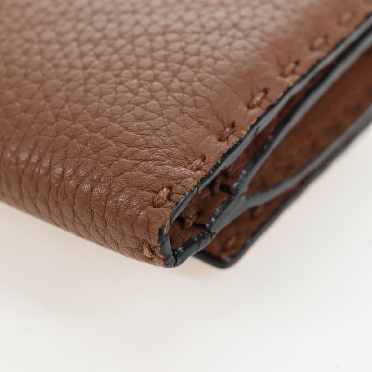 FENDI Seleria Peek A Boo Long Wallet Leather Brown Silver Auth bs36174A