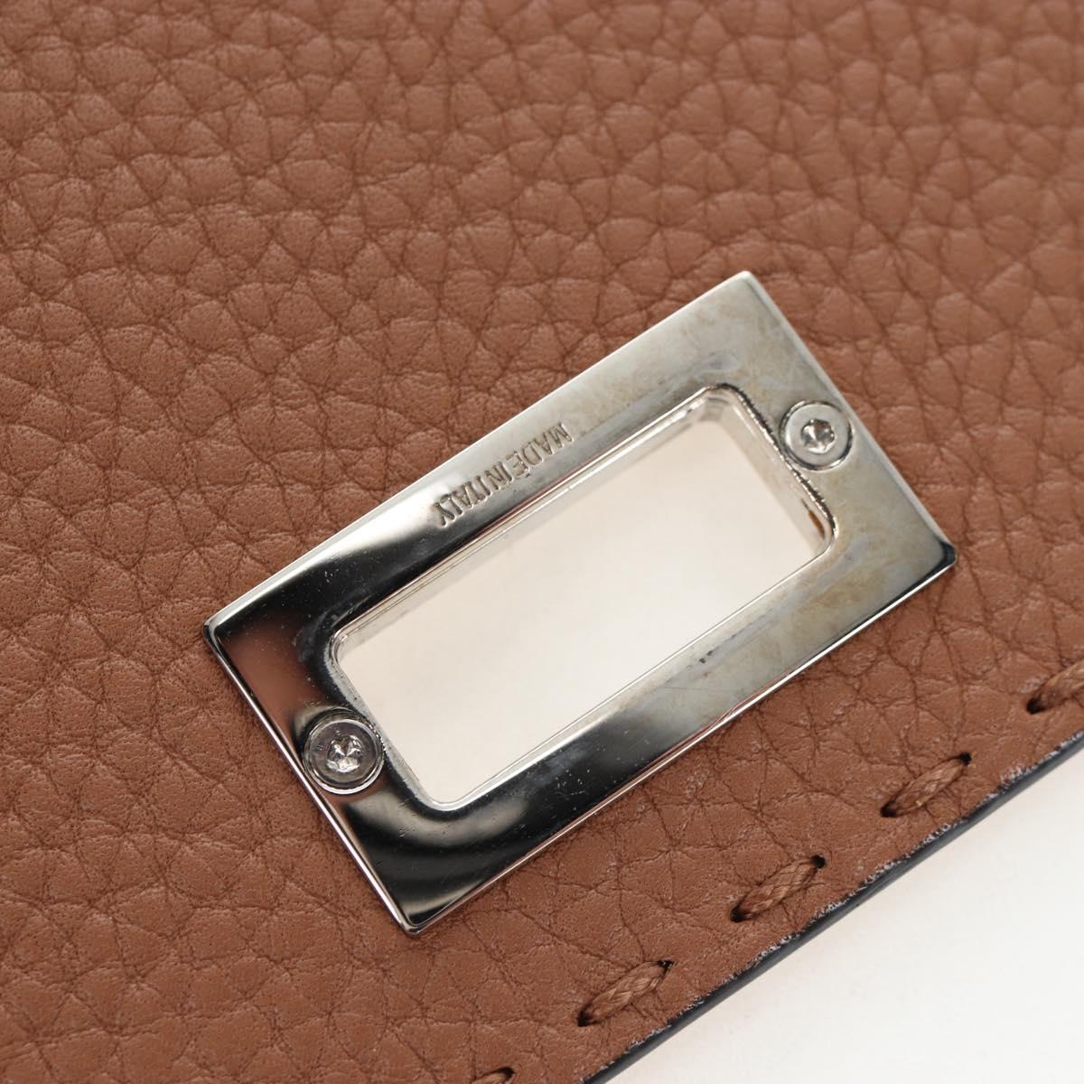 FENDI Seleria Peek A Boo Long Wallet Leather Brown Silver Auth bs36174A