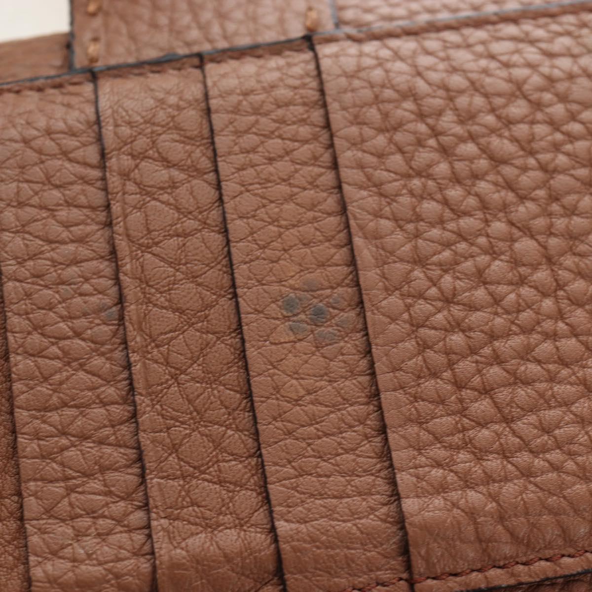 FENDI Seleria Peek A Boo Long Wallet Leather Brown Silver Auth bs36174A