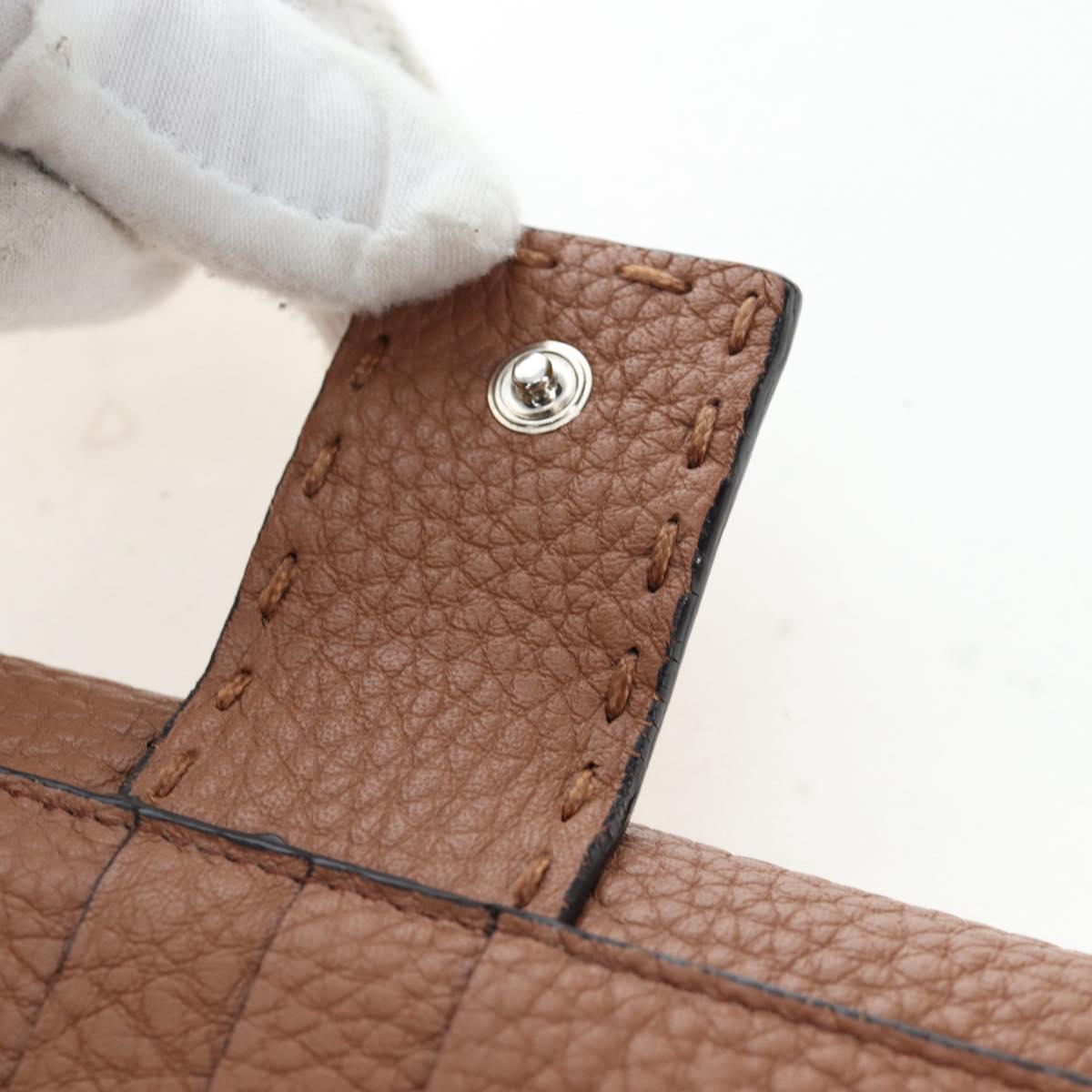 FENDI Seleria Peek A Boo Long Wallet Leather Brown Silver Auth bs36174A