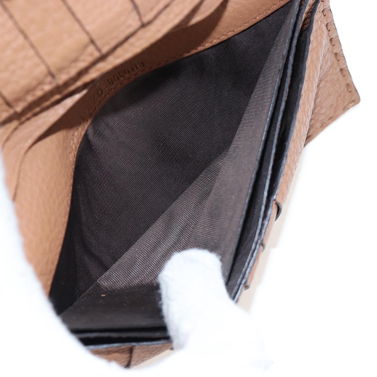 FENDI Seleria Peek A Boo Long Wallet Leather Brown Silver Auth bs36174A