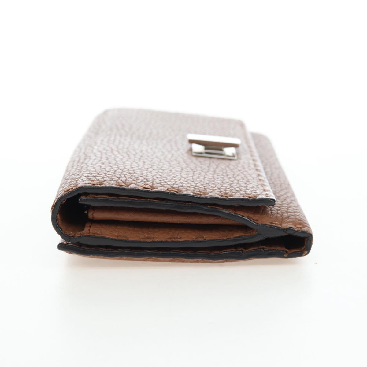 FENDI Seleria Peek A Boo Long Wallet Leather Brown Silver Auth bs36174A