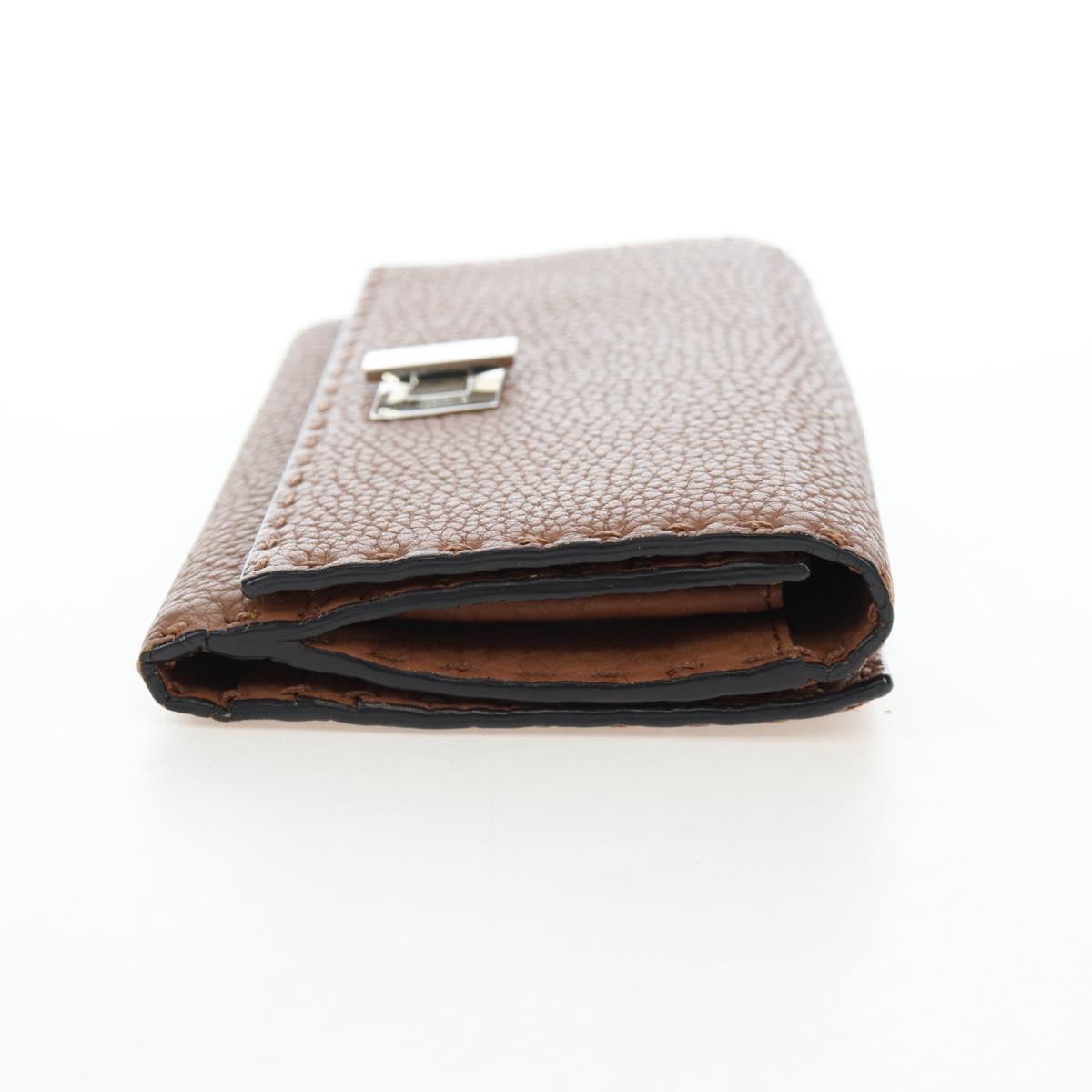 FENDI Seleria Peek A Boo Long Wallet Leather Brown Silver Auth bs36174A