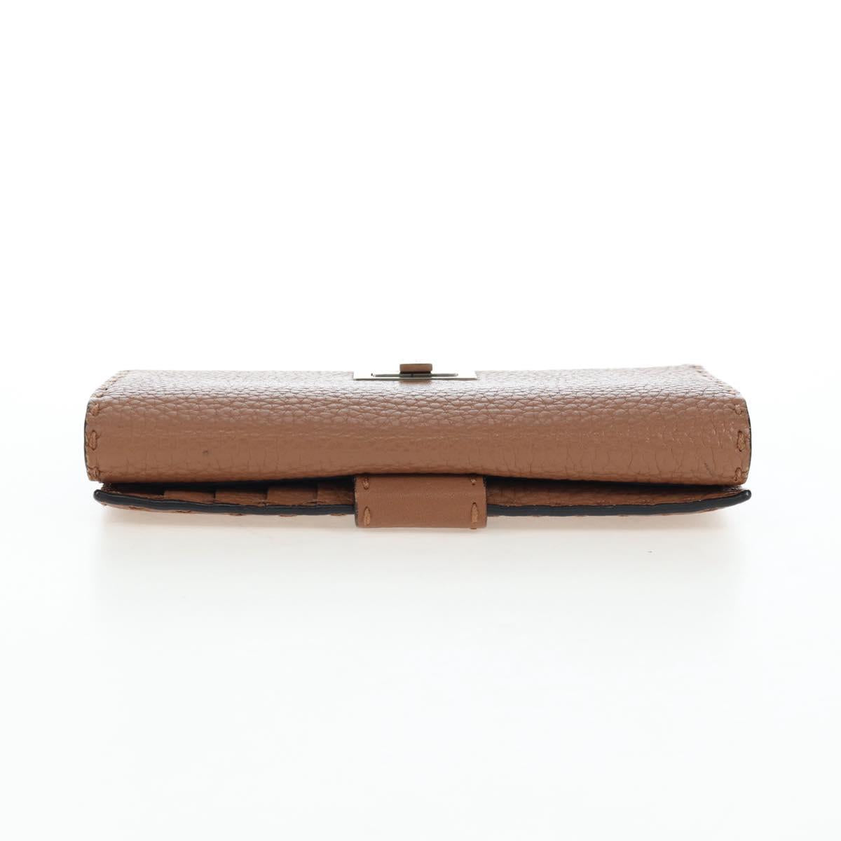 FENDI Seleria Peek A Boo Long Wallet Leather Brown Silver Auth bs36174A