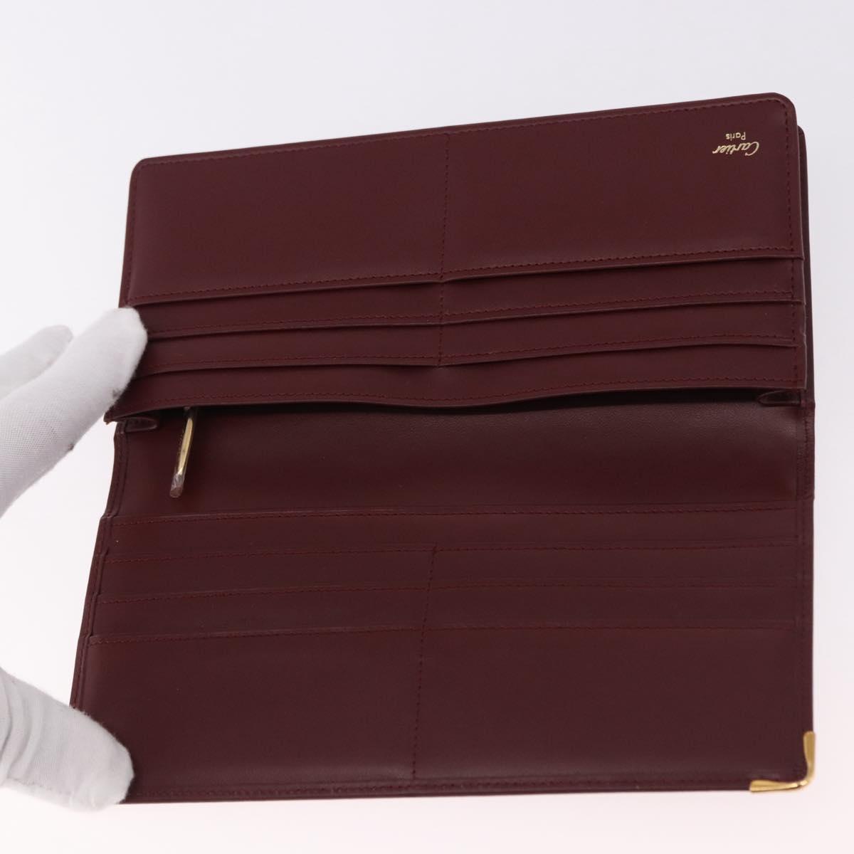 CARTIER Must Line Long Wallet Leather Bordeaux Gold Auth bs36176V