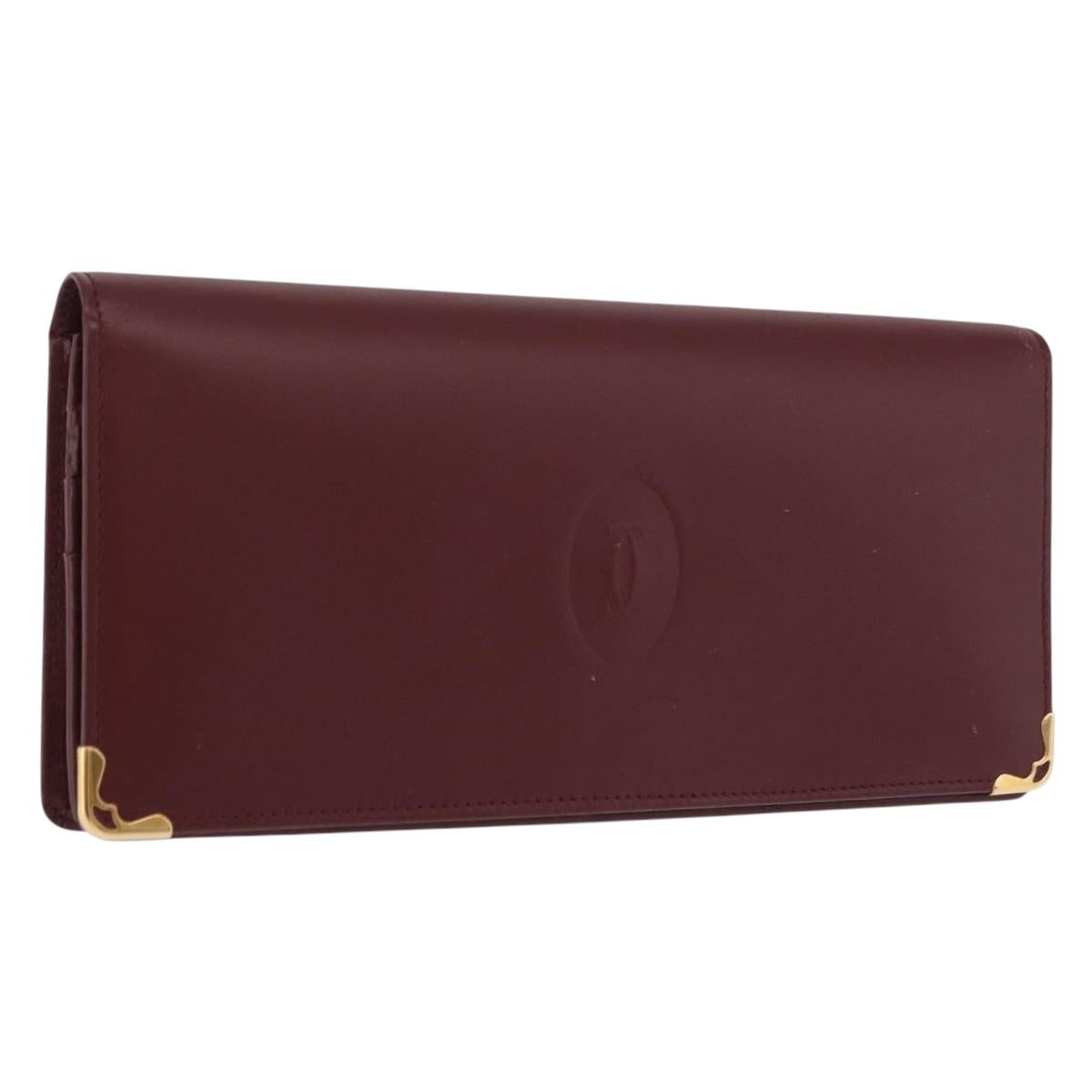 CARTIER Must Line Long Wallet Leather Bordeaux Gold Auth bs36176V