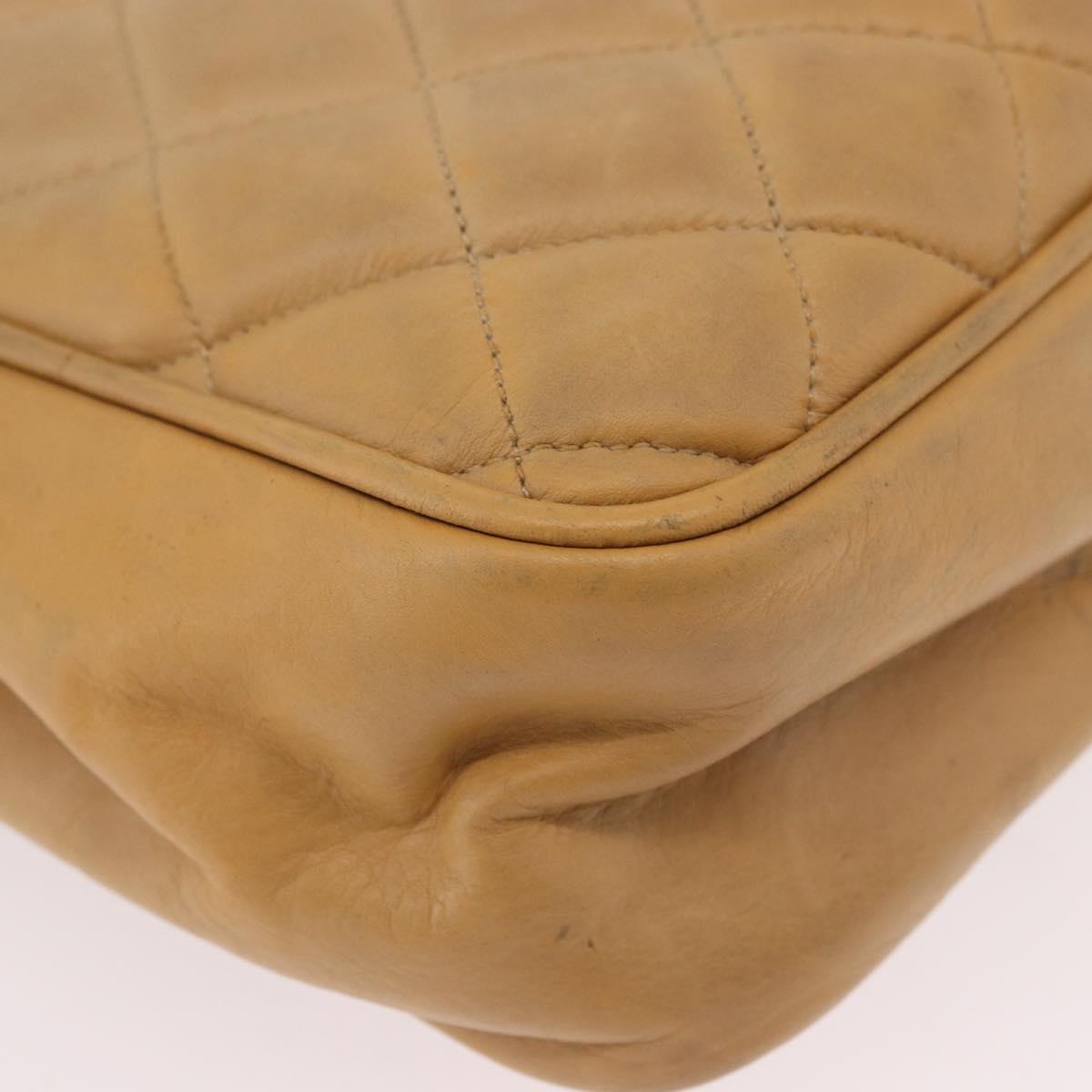 CHANEL Matelasse Chain Shoulder Bag Lamb Skin Beige Gold CC Auth bs36177